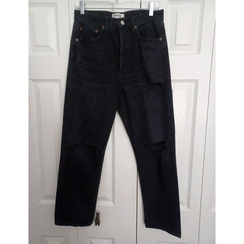 Agolde 90s Crop High Rise Jeans Size 25 (26.5x27) Shutter Black Button Fly